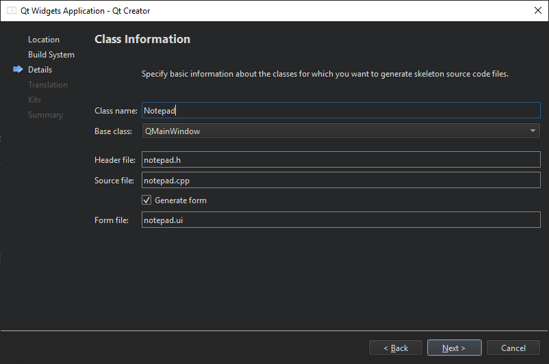 "Class Information Dialog"