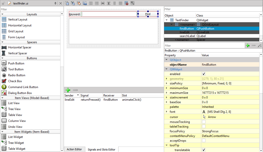 "<span translate="no">Qt Widgets</span> Designer opened from <span translate="no">Qt Creator</span>"