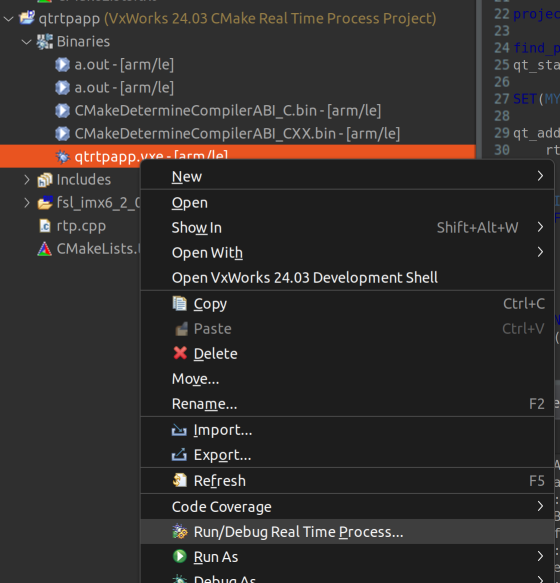 Wählen Sie Run/Debug Real Time Process