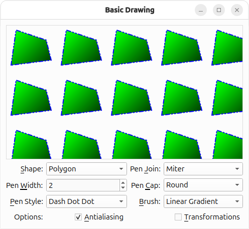 Ventana con varias opciones para modificar el dibujo