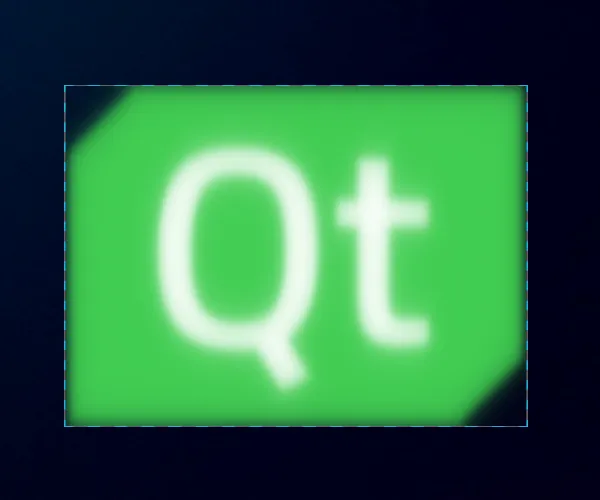 Logotipo Qt con efecto de desenfoque y bordes de elementos visibles