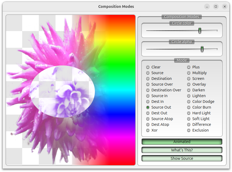 Aplicación que aplica modos de composición a capas de imágenes Aplicación que aplica modos de composición a capas de imágenes