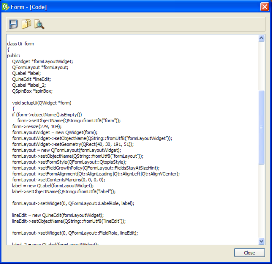 Captura de pantalla que muestra un código de "Formulario" en un visor de códigos Captura de pantalla que muestra un código de "Formulario" en un visor de códigos