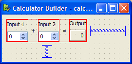 Captura de pantalla del editor de formularios mostrando el diseño de una calculadora Captura de pantalla del editor de formularios mostrando el diseño de una calculadora