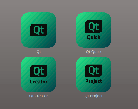 La ventana principal muestra imágenes seleccionables por el usuario de los productos Qt, Qt Quick, Qt Creator y Qt Project.