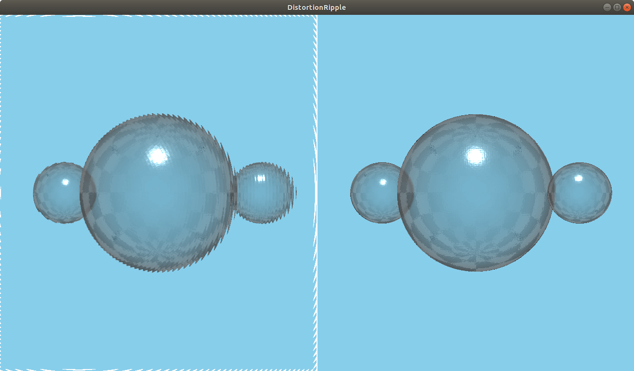 Comparación de escenas que muestra el efecto de ondulación de la distorsión Comparación de escenas que muestra el efecto de ondulación de la distorsión