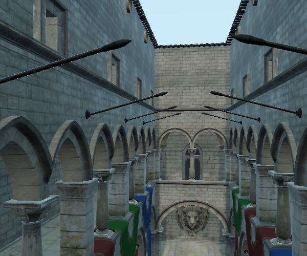 Pasillo de piedra con mapeado tonal de película más oscura, punto blanco 1 Pasillo de piedra con mapeado tonal de película más oscura, punto blanco 1