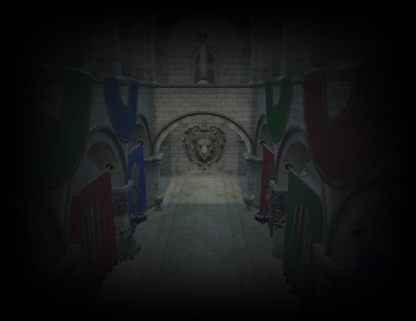 Pasillo de piedra con intensidad de viñeta fijada en 15 Pasillo de piedra con intensidad de viñeta fijada en 15