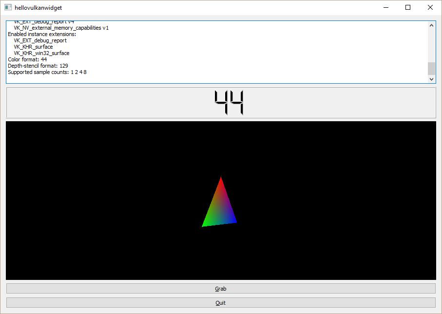 Captura de pantalla de ejemplo con una ventana que muestra el contenido de la imagen y una etiqueta que muestra el formato de color y los botones para agarrar y salir Captura de pantalla de ejemplo con una ventana que muestra el contenido de la imagen y una etiqueta que muestra el formato de color y los botones para agarrar y salir