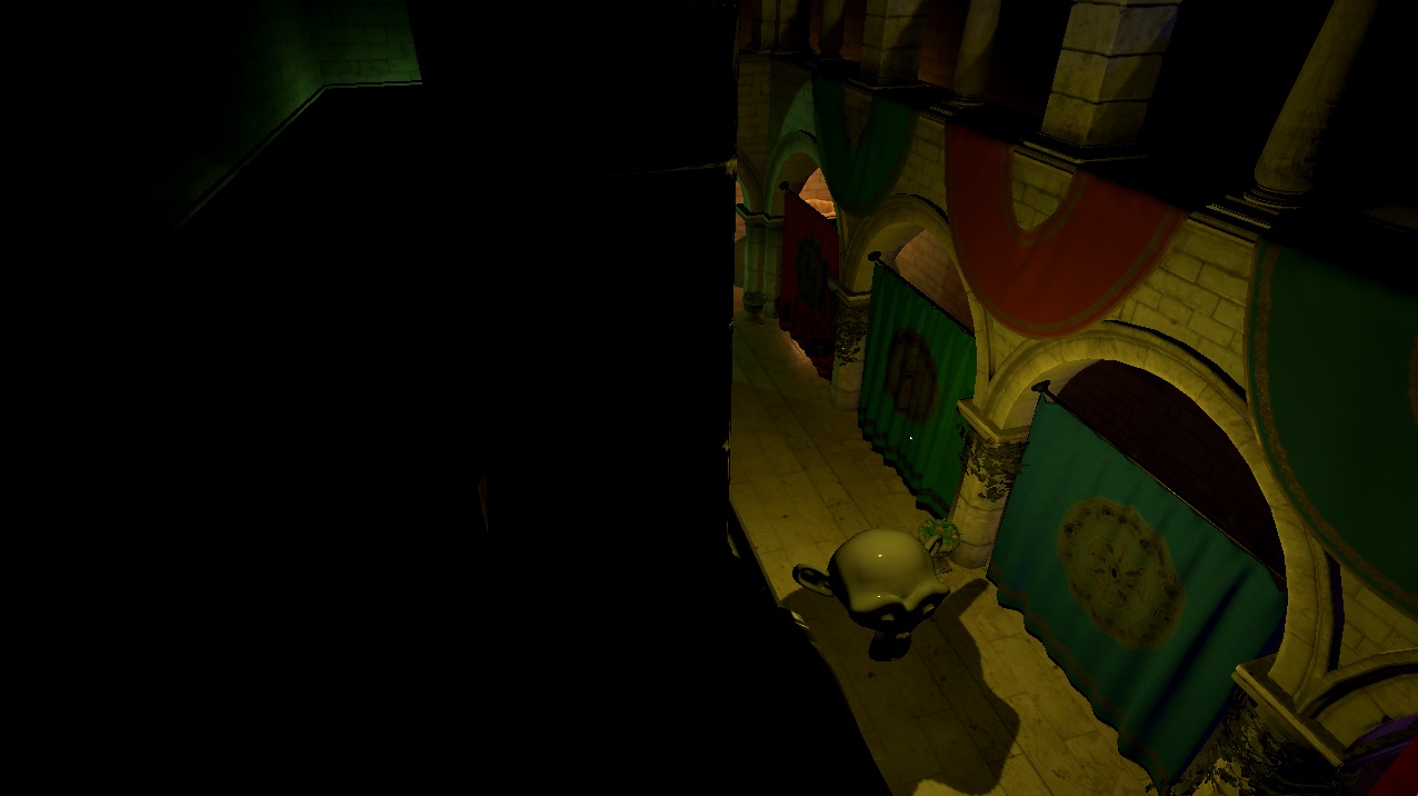 Escena con los modelos Sponza y Suzanne y luces de 5 puntos Escena con los modelos Sponza y Suzanne y luces de 5 puntos