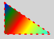 Triángulo con relleno de degradado arco iris y trazo discontinuo rojo Triángulo con relleno de degradado arco iris y trazo discontinuo rojo