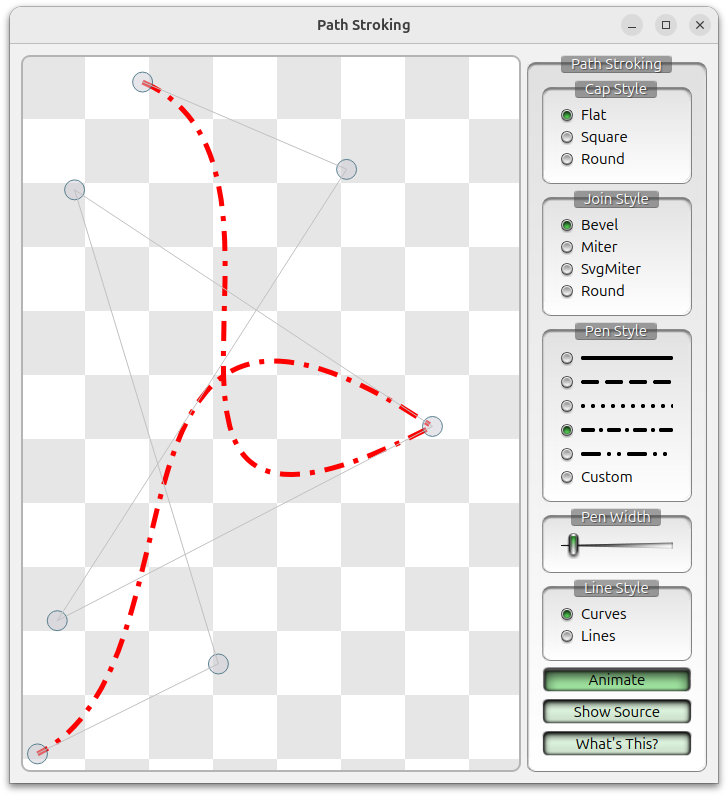 Aplicación que muestra una curva ajustable y opciones de estilo de curva Aplicación que muestra una curva ajustable y opciones de estilo de curva