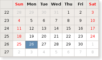 Widget de calendario con las fechas desactivadas antes de la fecha mínima Widget de calendario con las fechas desactivadas antes de la fecha mínima