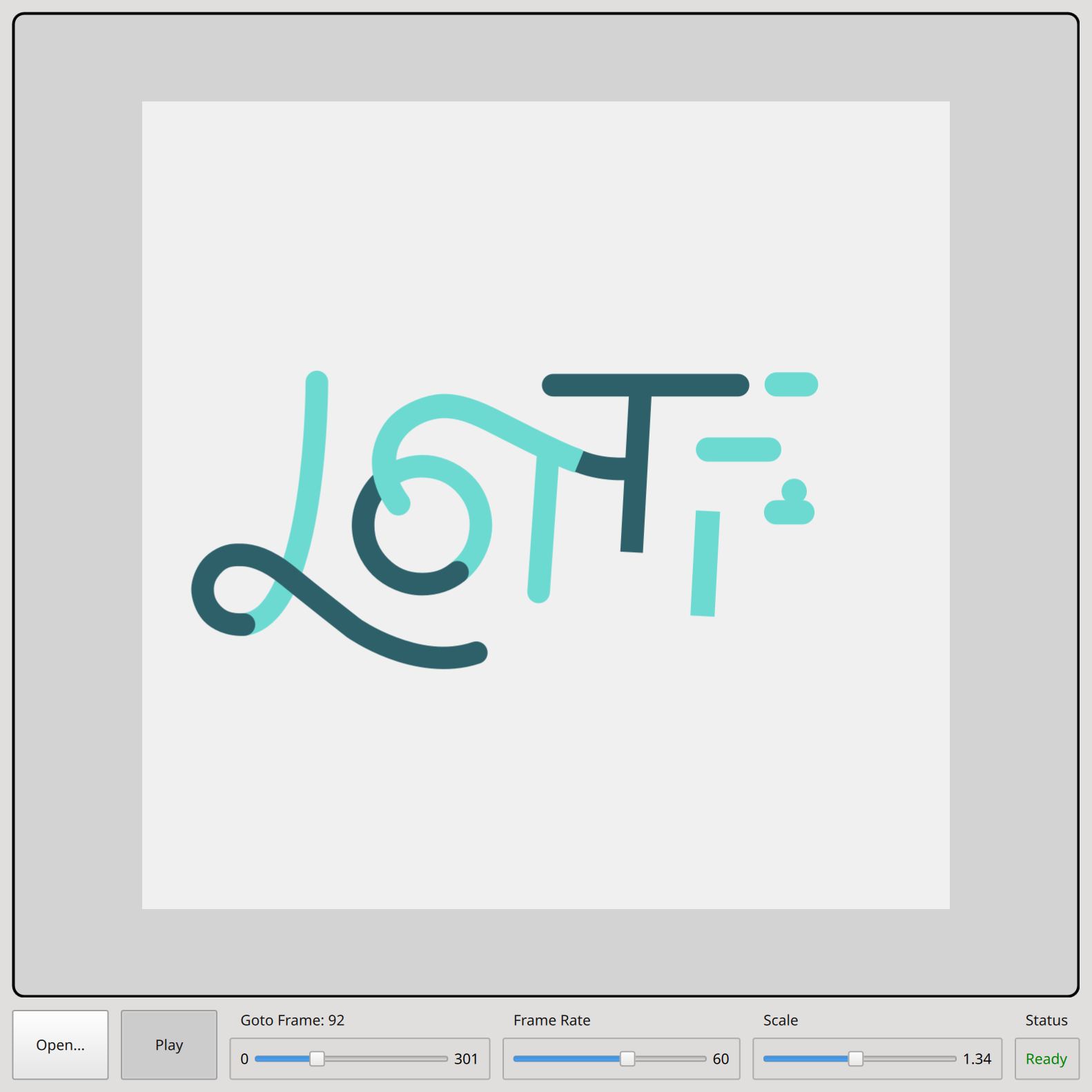 Visor de animaciones Lottie con controles de velocidad de fotogramas y escalado