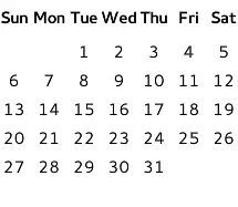 Fila del día de la semana en el calendario Fila del día de la semana en el calendario