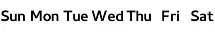 Fila de días de la semana que muestra los nombres de los días de la semana Fila de días de la semana que muestra los nombres de los días de la semana