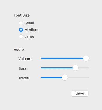 Galería de controles en el tema de luz estilo macOS