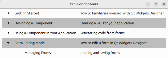 Vista en árbol que muestra la estructura jerárquica del índice