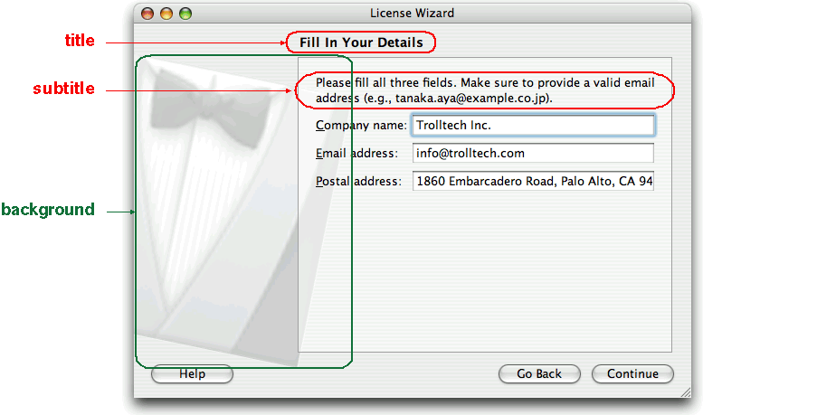 Atributos en una página del asistente utilizando MacStyle