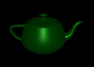 Tetera verde con material estándar que muestra el color correcto