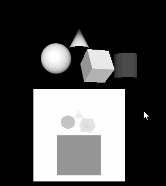 Animación que muestra los valores del búfer de profundidad en escala de grises