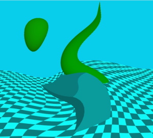 Escena con geometría deformada por un efecto de postprocesado personalizado