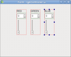 Captura de pantalla que muestra la disposición de los componentes del controlador rgb con un componente seleccionado Captura de pantalla que muestra la disposición de los componentes del controlador rgb con un componente seleccionado