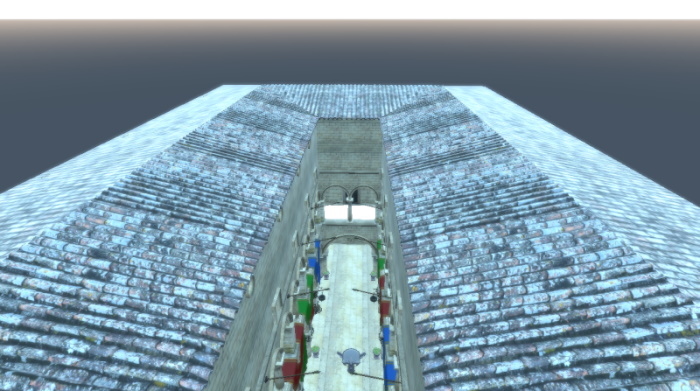 Escena arquitectónica iluminada por un cielo procedural visible en el fondo Escena arquitectónica iluminada por un cielo procedural visible en el fondo