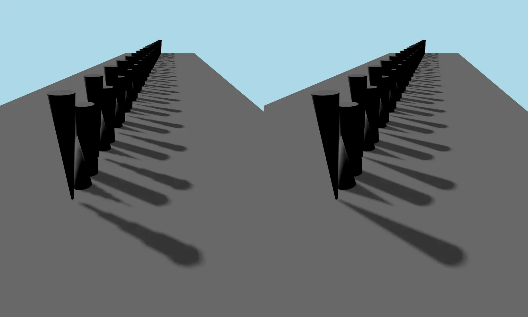 Comparación de la calidad de las sombras con 0 y 3 mapas de sombras en cascada