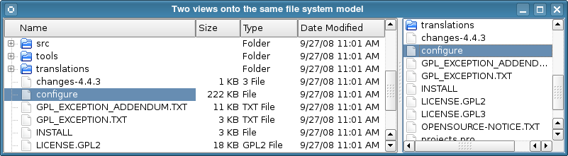 Vista de árbol y vista de lista para mostrar el mismo modelo de sistema de archivos