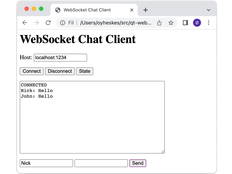 Cliente HTML de chat WebSocket simple