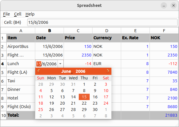 Aplicación de hoja de cálculo con celdas, filas y columnas Aplicación de hoja de cálculo con celdas, filas y columnas