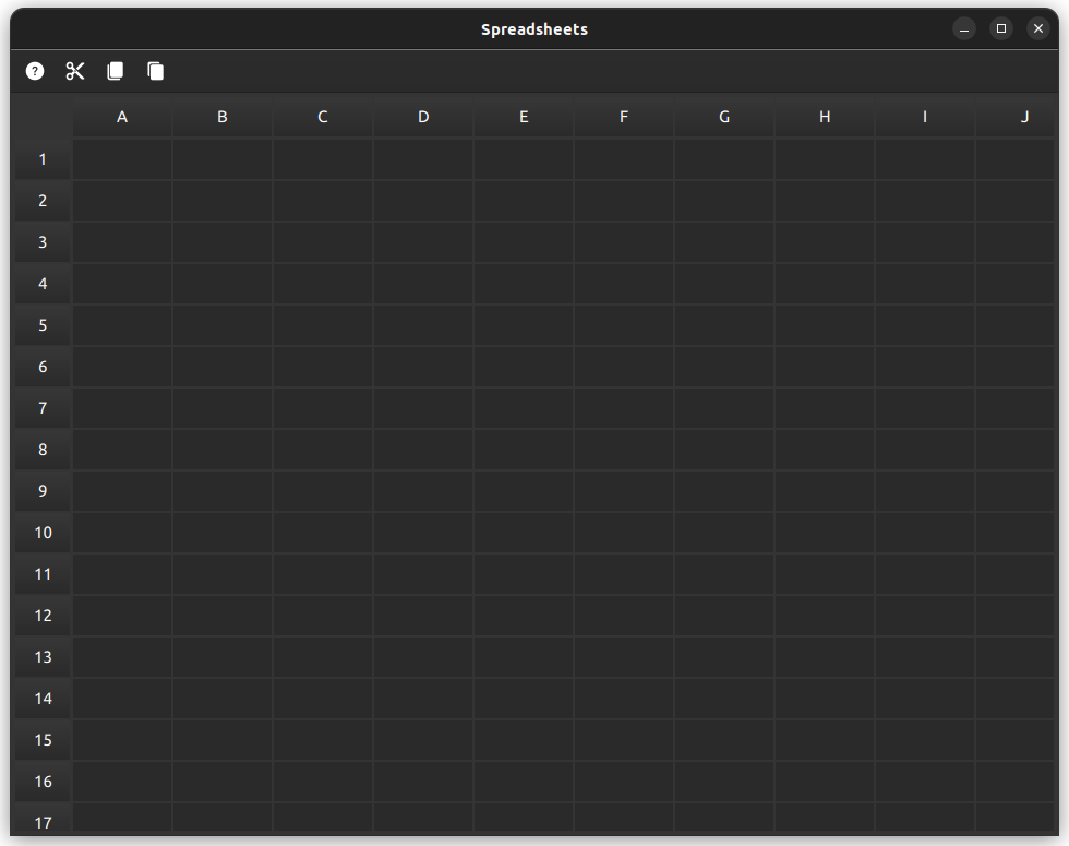 Aplicación de hoja de cálculo con vista de tabla que muestra celdas y encabezados