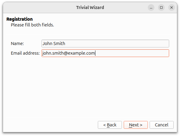 Página del asistente de registro Página del asistente de registro