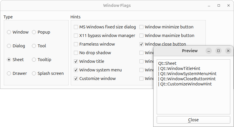 Ventana del controlador y ventana de vista previa