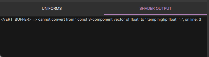 Panneau de sortie des shaders avec message d'erreur Panneau de sortie des shaders avec message d'erreur
