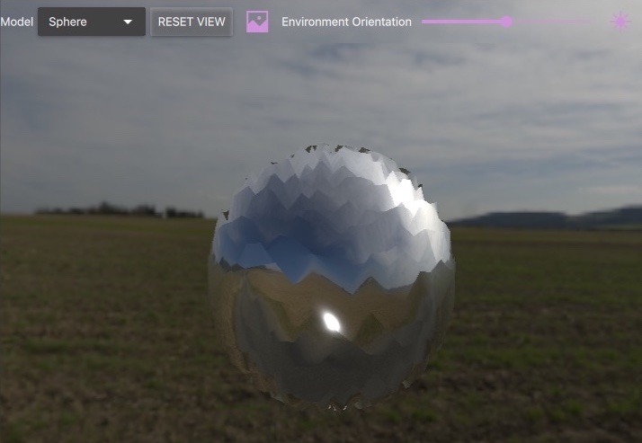 Panneau de prévisualisation montrant une sphère avec un matériau personnalisé Panneau de prévisualisation montrant une sphère avec un matériau personnalisé