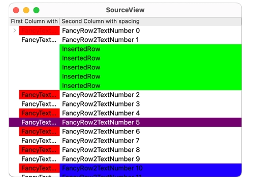Fenêtre SourceView avec tableau à deux colonnes et mise en évidence des lignes en couleur Fenêtre SourceView avec tableau à deux colonnes et mise en évidence des lignes en couleur