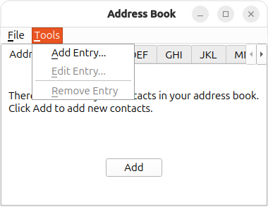 Ajouter une entrée, Modifier une entrée et Supprimer une entrée dans le menu Outils