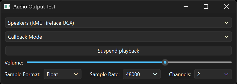 Interface utilisateur avec commandes de lecture et sélection du mode de sortie audio