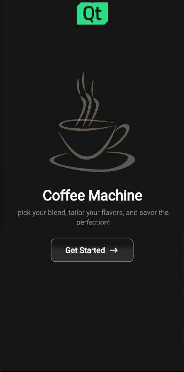 L'interface utilisateur de la machine à café affiche le bouton "Démarrer". L'interface utilisateur de la machine à café affiche le bouton "Démarrer".