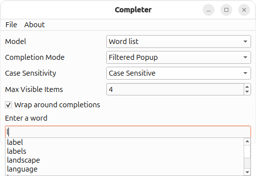 Application montrant le contenu du modèle de liste de mots