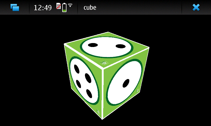 Capture d'écran de l'exemple Cube fonctionnant sur le N900