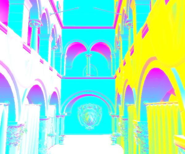 Scène montrant les vecteurs normaux sous forme de couleurs Scène montrant les vecteurs normaux sous forme de couleurs