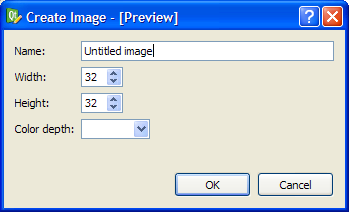 Capture d'écran montrant un aperçu d'une mise en page pour créer une image avec des options permettant de modifier le nom, la largeur, la hauteur et la profondeur des couleurs.
