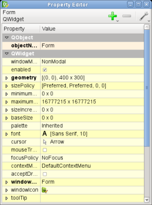 Capture d'écran montrant l'éditeur de propriétés d'un widget avec des options permettant de modifier librement le widget.