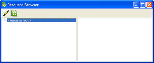 Capture d'écran de la fenêtre "Resource Browser" montrant le répertoire racine des ressources Capture d'écran de la fenêtre "Resource Browser" montrant le répertoire racine des ressources