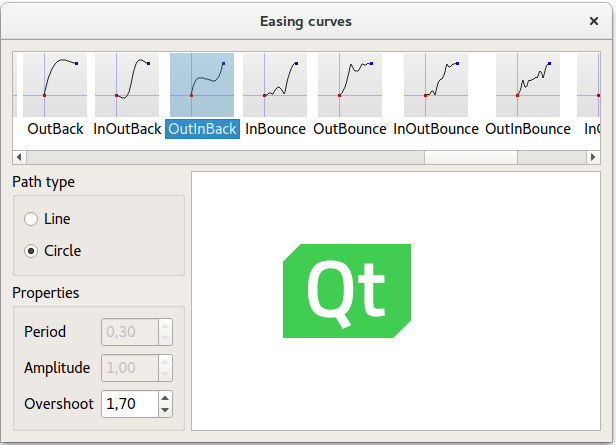 Application qui applique différentes courbes d'assouplissement à une animation Application qui applique différentes courbes d'assouplissement à une animation
