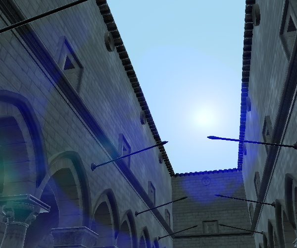 Cour en pierre avec un subtil reflet de l'objectif, biais 0,81