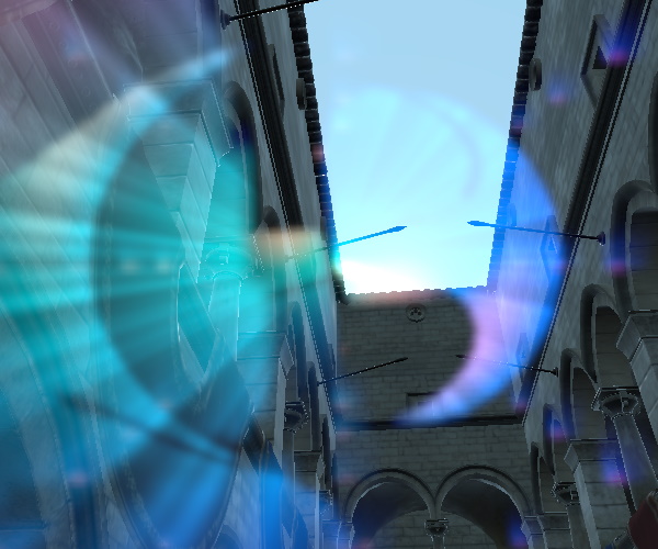 Cour en pierre avec flare, pas d'aberration chromatique